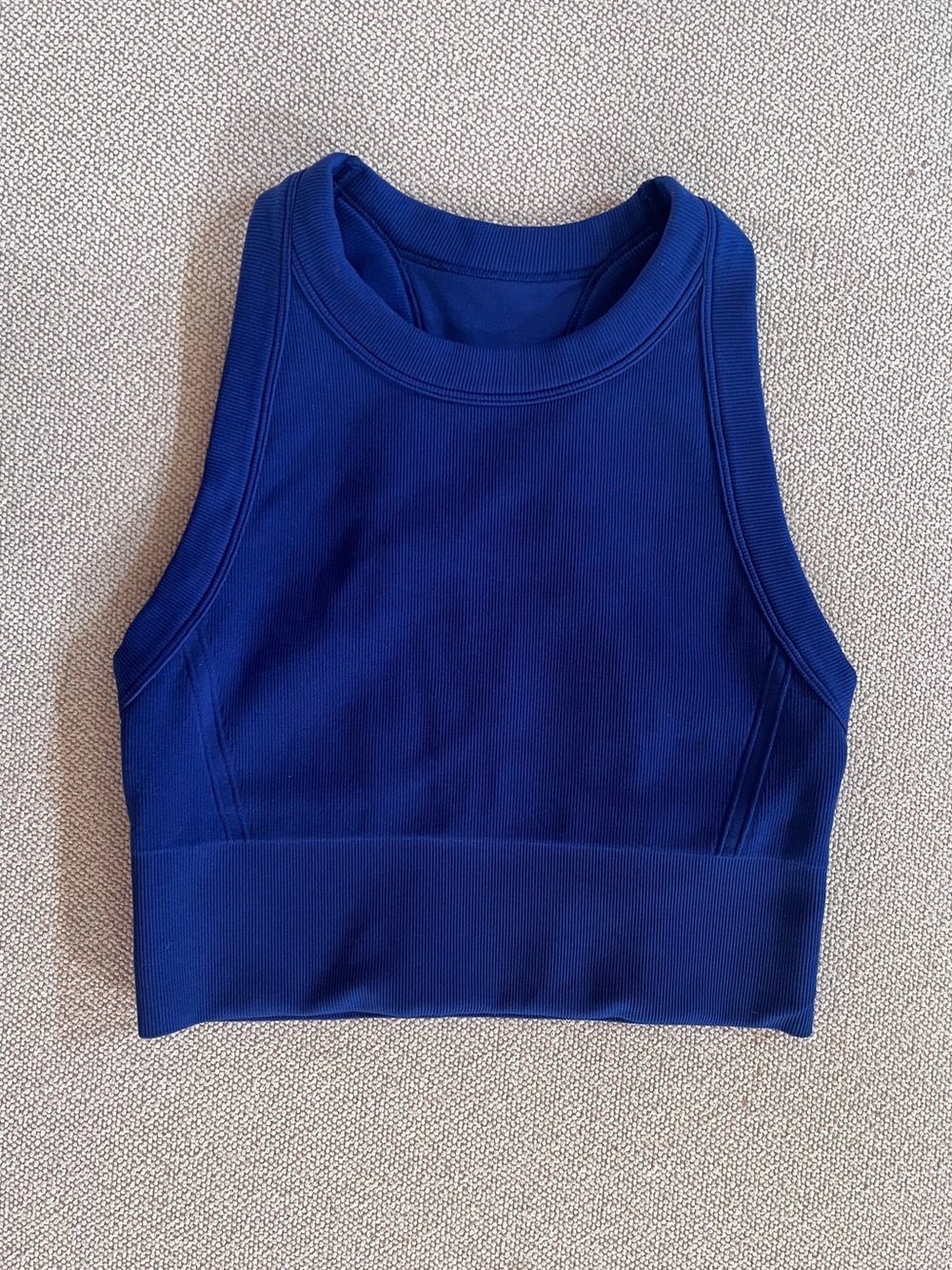 Women’s Blue Ribbed high crew neck  Crop Brami Tank Top EUC Athletic Racerback